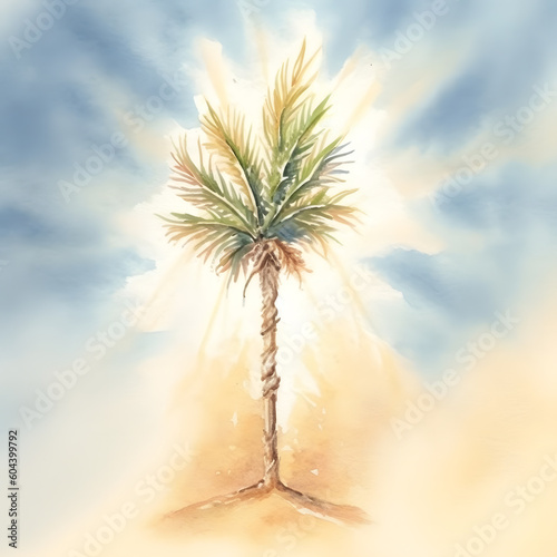 Palm tree with holy glow - Christian parable of the entry of Jesus Christ to Jerusalem photo