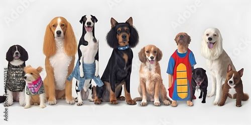 Different types and sizes of dogs group with clothing. AI generated. © May Thawtar