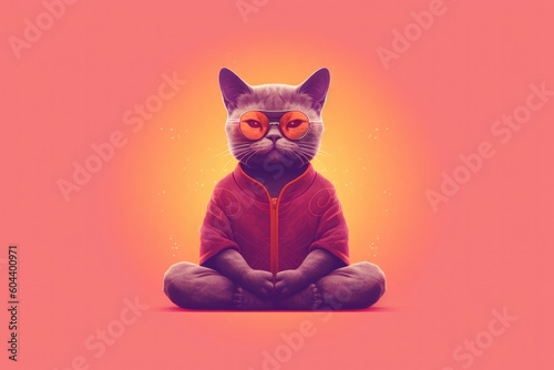 Calm and Serene: Cat Meditating in Lotus Position