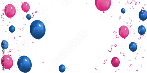 illustration of balloons and confetti on background with space for text