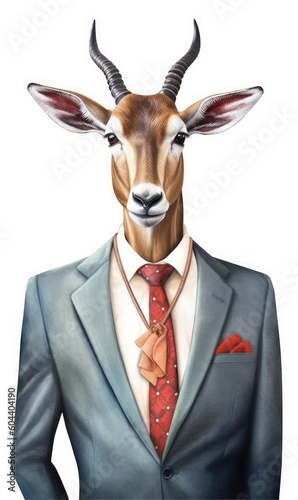 Impala dressed in a suit like a businessman, isolated on white (generative AI) © HandmadePictures