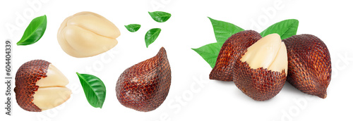 Salak snake fruit isolated on white background with full depth of field. Top view. Flat lay.
