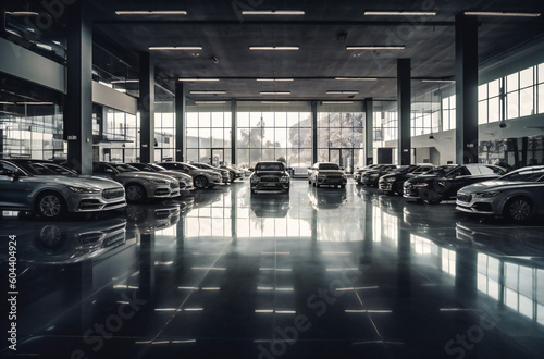 many people parked in a car showroom photo