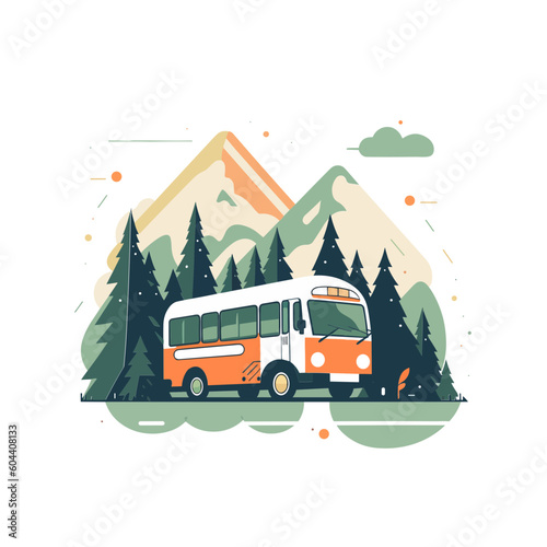 Fotobehang camper bus caravan - vector Cartoon flat illustration