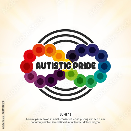 Square autistic pride day background with a rainbow infinity symbol