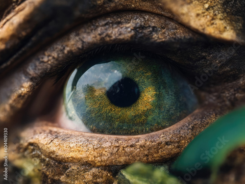 Experience the captivating allure of a green, abstract eye that evokes both human and animal qualities. Generative Ai, Ai.