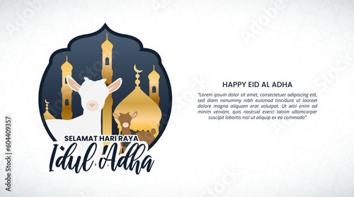 Selamat hari raya Idul Adha or happy Eid Al Adha background with sheep and mosque and pattern