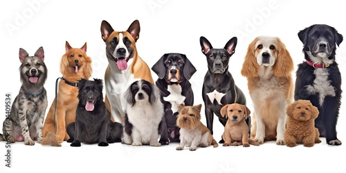 Different types and sizes of dogs group. AI generated. © ZayNyi