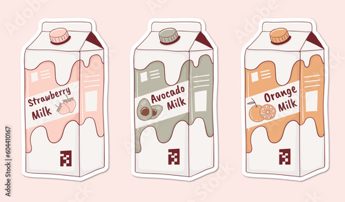 Colorful Hand drawn cute milk Stickers Collection