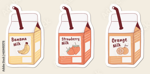 Colorful Hand drawn cute milk Stickers Collection