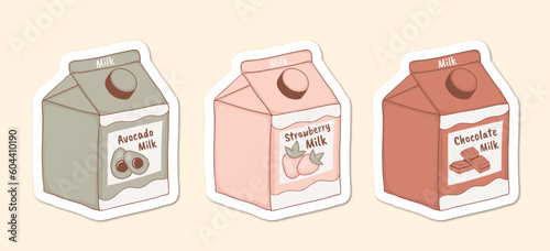 Colorful Hand drawn cute milk Stickers Collection