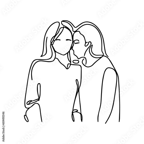 One line vector illustration. Lgbt lesbian couple.