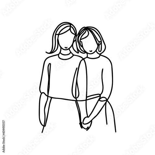 One line vector illustration. Lgbt lesbian couple.