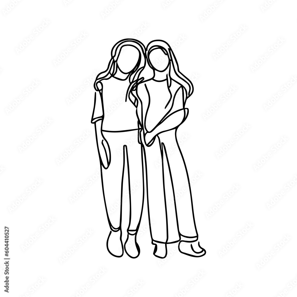 One line vector illustration. Lgbt lesbian couple.