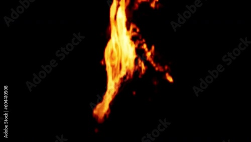 Close-up of the blazing fire scene in real and realistic colors Isolated by Alpha channel (transparent background)