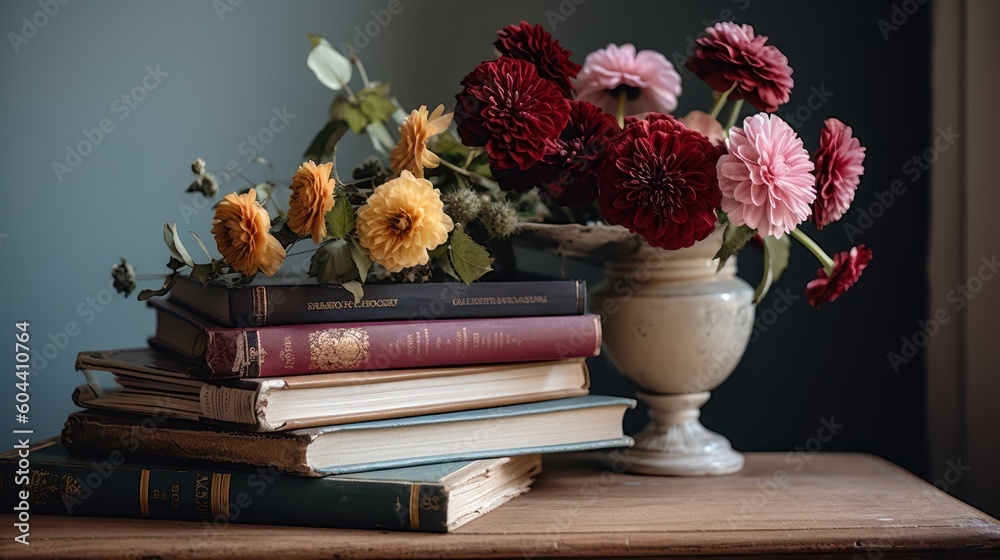 still life with flowers and books still life with flowers and books
