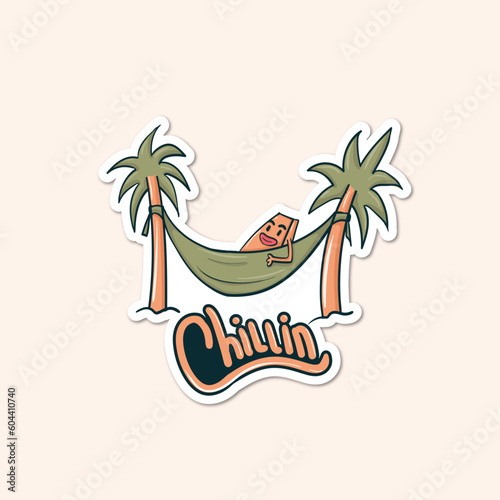 Colorful hand drawn cute character chilling and laying on hammock