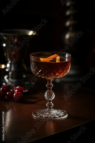 Verre de martini sur un bar en bois, apéritif, illustration boisson, ia générative