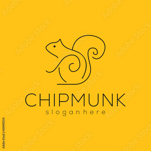 Squirrel chipmunk tail logo flat line art linear outline simple