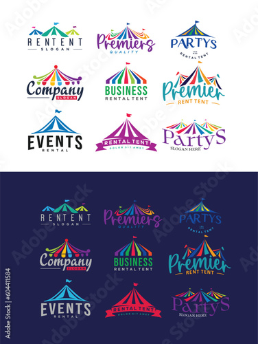 Set of Logotype for rent tents agency. Event tent. Folding tent, and wedding tent Vector illustration