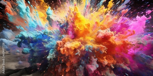 Explosion of colored powder on black background. Abstract colored background. Colorful explode. Colorful rainbow holi paint splash  generative ai