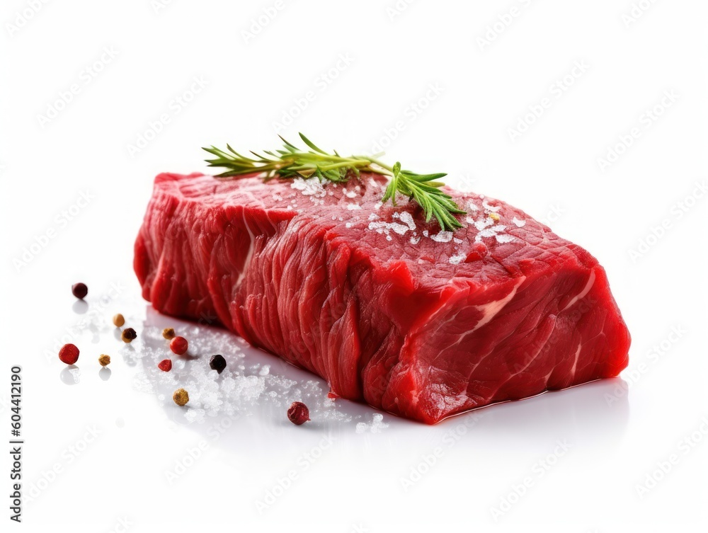 Fototapeta premium Raw beef fillet on white background photo. Generative AI