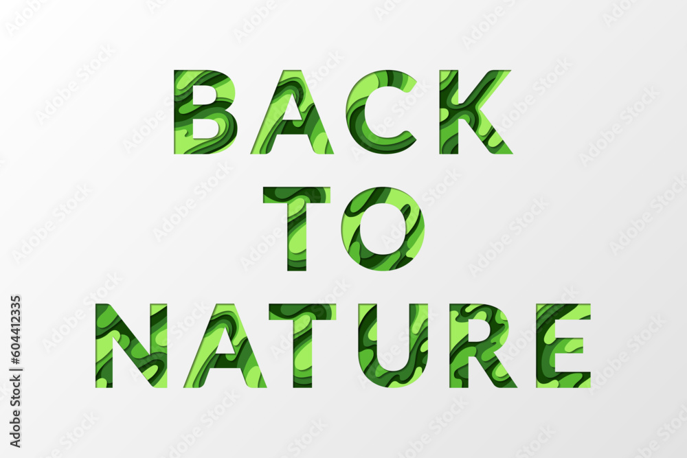 Fototapeta premium Back to nature environmentaly friendly slogan. Eco poster, nature protecting text banner vector graphic design.