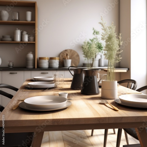 Photo realistic table setting set on the dining room
