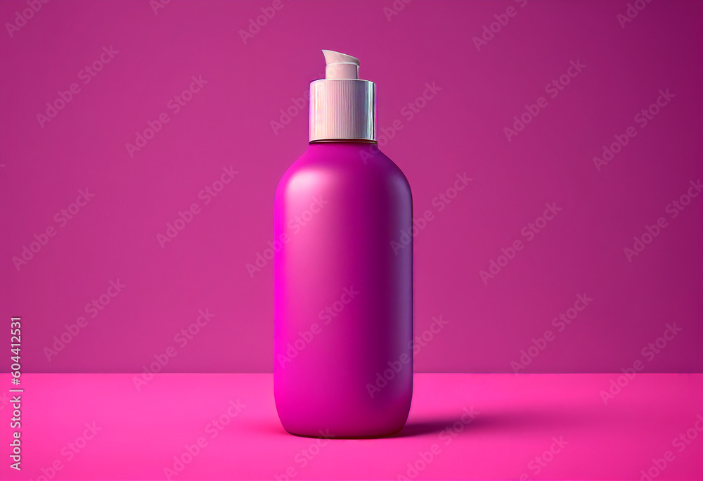 Cosmetic bottle with a pump on pink background AI-Generated Cosmetic bottle with a pump on pink background AI-Generated