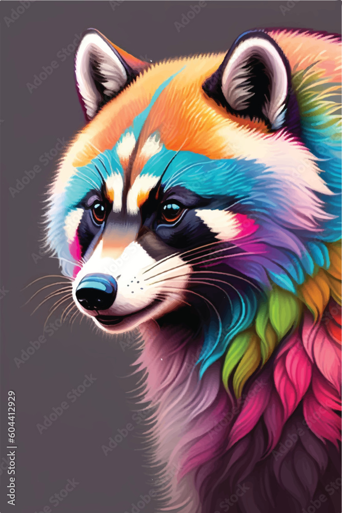 a racoon rainbow abstract texture art concept vector illustration