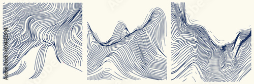 Abstract Vector set of 3 line art background 