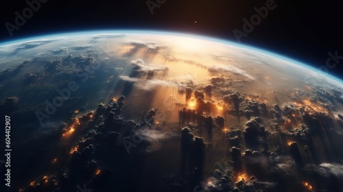 Fototapeta Naklejka Na Ścianę i Meble -  illustration showing the strongest explosions on the surface of the planet Earth, ai tools generated image