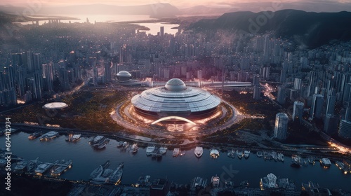 fantasy futuristic megalopolis build by human civilizacion, ai tools generated image photo