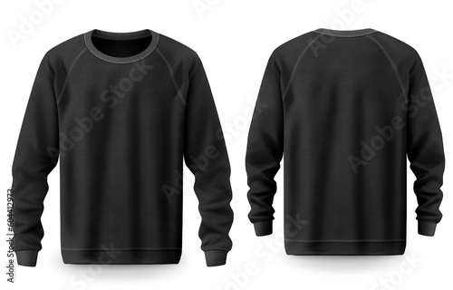 Blank Black Shirt Mock Up: Front and Back View Isolated on White, generative AI