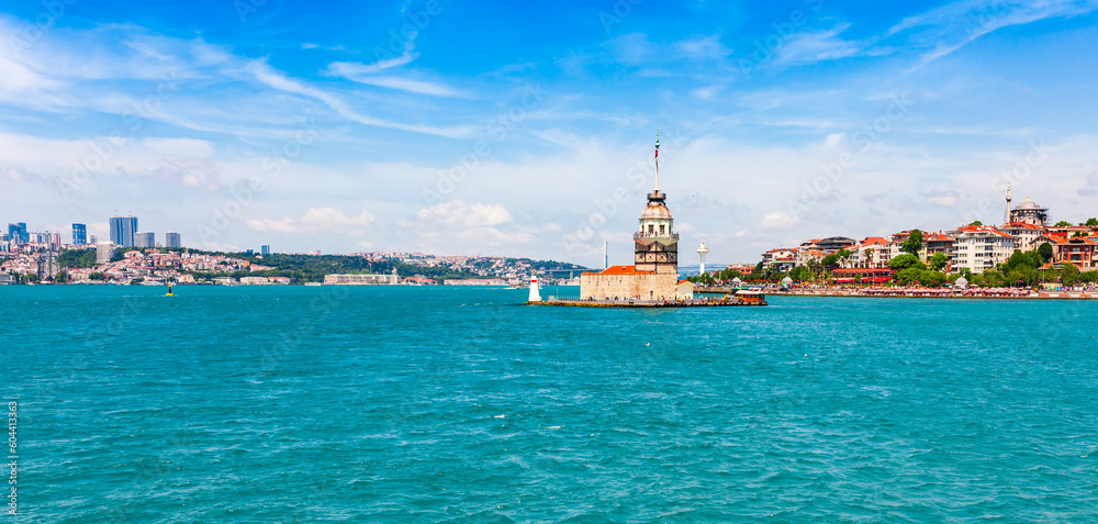 Istanbul view from Bosphorus strait, Turkey. Maiden's Tower