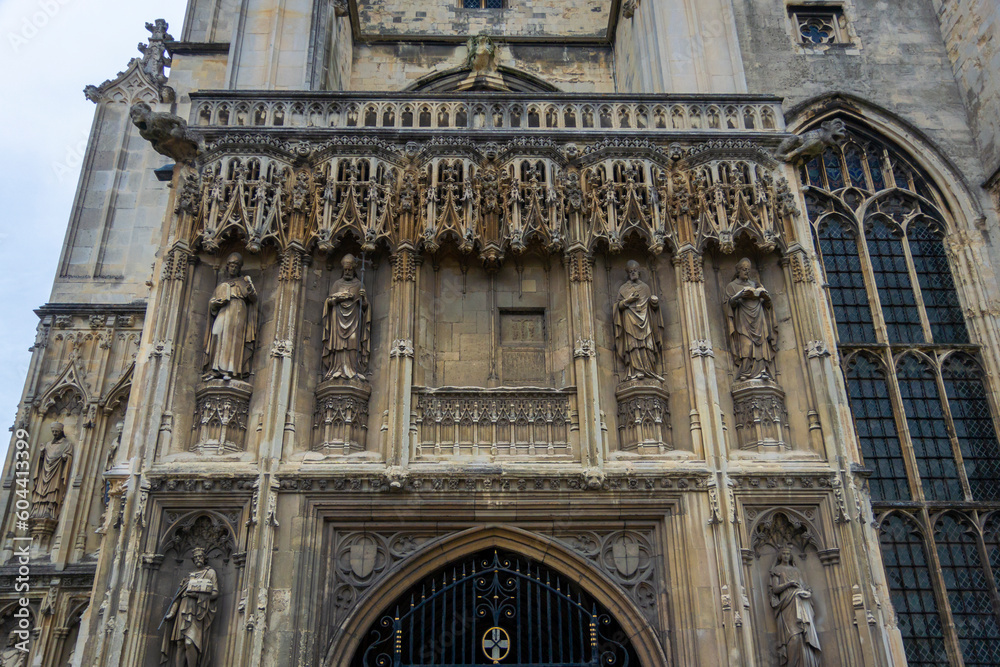 Ornate architecture of Canterbury cathedral in the city of Canterbury, Kent, UK
