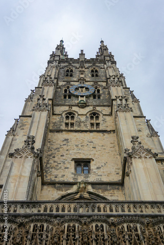 Clock tower of Canterbury cathedral in the city of Canterbury, Kent, UK