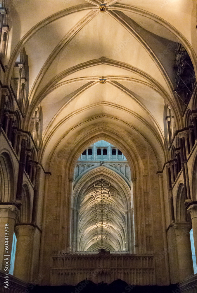 Ornate architecture inside Canterbury cathedral in the city of Canterbury, Kent, UK