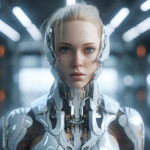 Portrait of a female cyborg girl robot