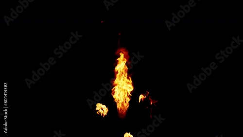 Close-up of the blazing fire scene in real and realistic colors Isolated by Alpha channel (transparent background)