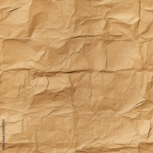 Seamless brown crumpled creased recycled paper texture