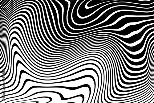 Wavy Lines Pattern with 3D Illusion and Motion Effect. Black and White Texture.