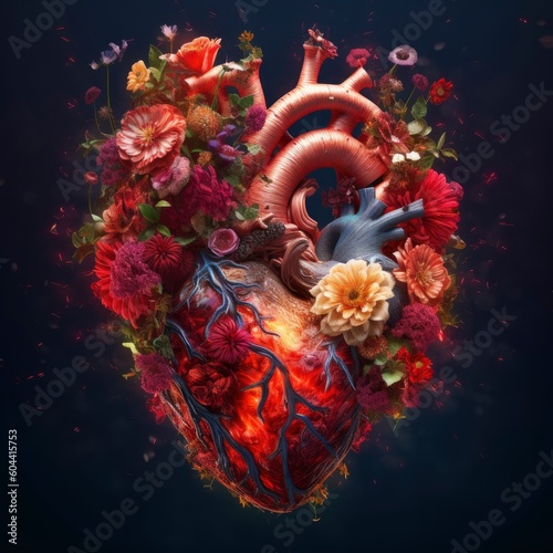 A 3D heart made of flowers