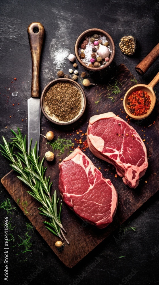 Fresh raw beef steaks. Generative AI Fresh raw beef steaks. Generative AI