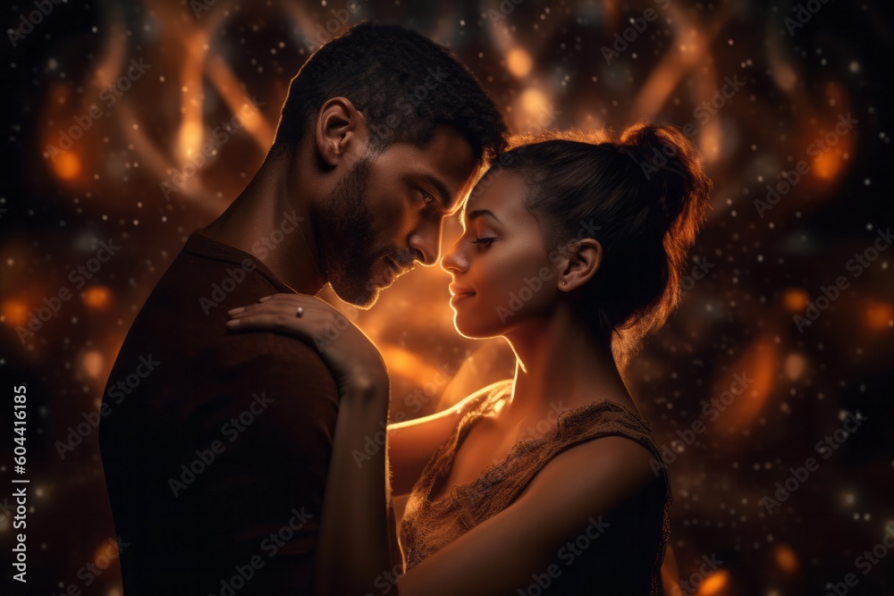 Portrait of a passionate couple in love over fire background. Valentine's day. Portrait of a passionate couple in love over fire background. Valentine's day.