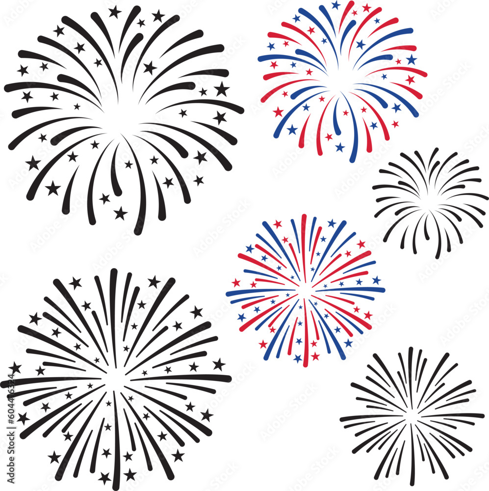 Firework set, 4 of July fireworks on white background Firework set, 4 of July fireworks on white background