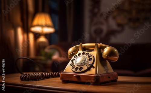 Vintage telephone, home in the sixties old fashioned object style, generative AI