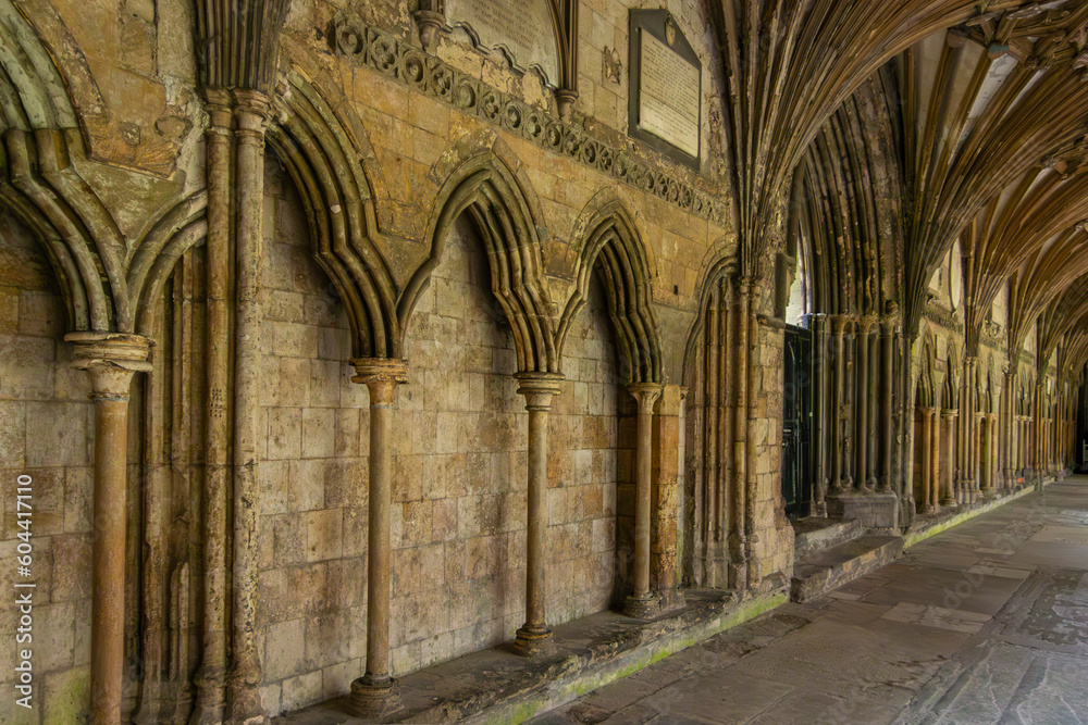 Cloisters of Canterbury cathedral in the city of Canterbury, Kent, UK