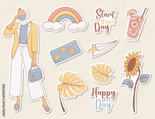 Daily Stickers set with girl and some elements