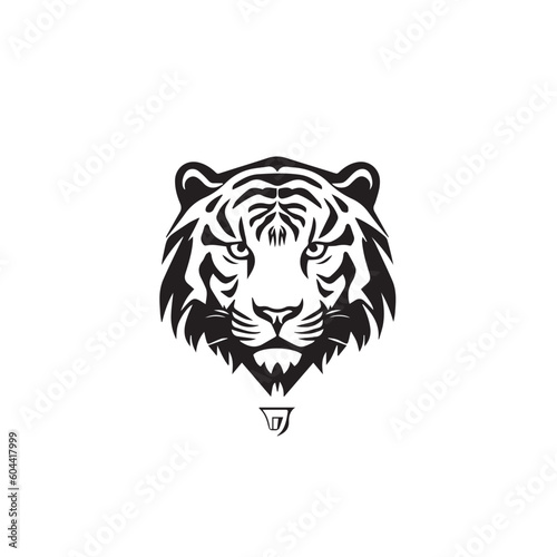 Abstract tiger head  icon logo template design  isolated white background. Black and white in doodle. cartoon style